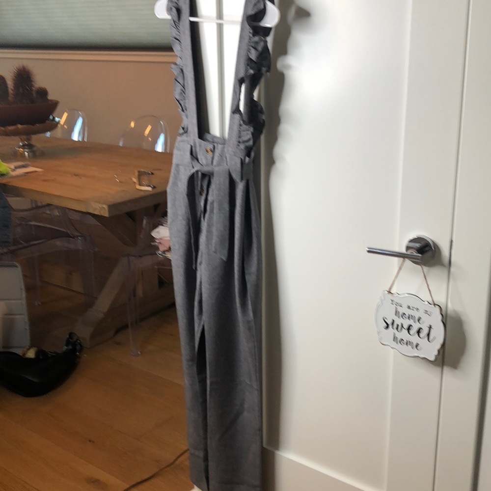 Cute gray heather overall with ruffle straps